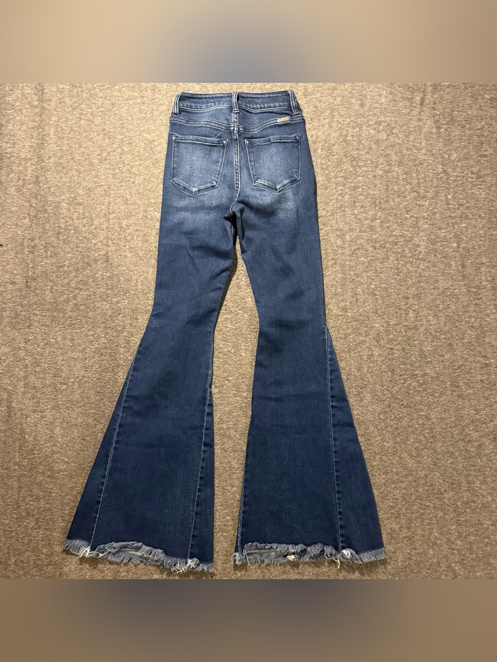 KanCan Ultra High Rise Super Flare Jeans Womens 23 (inseam 32) blue Fray Hem - Picture 4 of 13